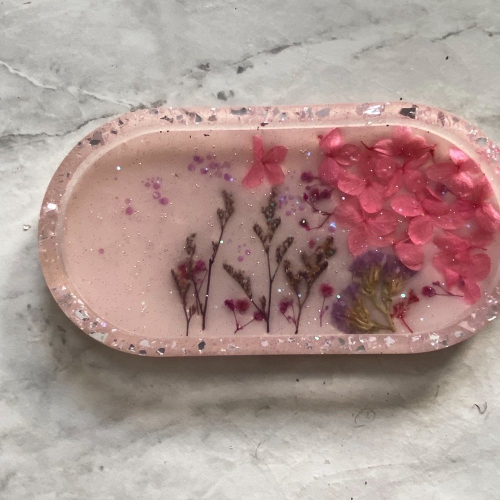 Pink Floral Botanical Coaster Set| Rolling Tray/ Trinket Tray| Real Pressed Flow
